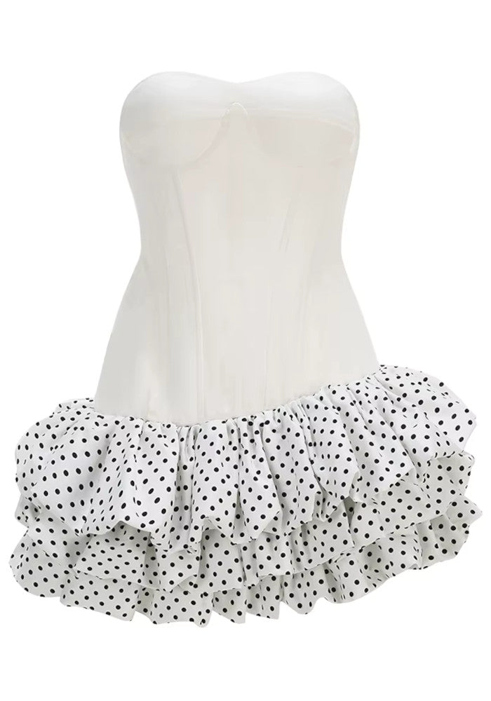 Strapless Bustier Polka Dot Bubble Dress White